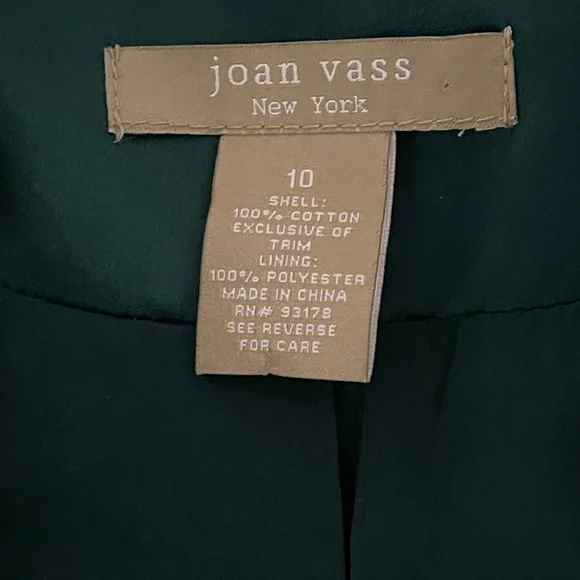 Joan Vass Teal Green Corduroy Blazer Tailored Jacket Quiet Luxury Chic Size 10 - Picture 7 of 8